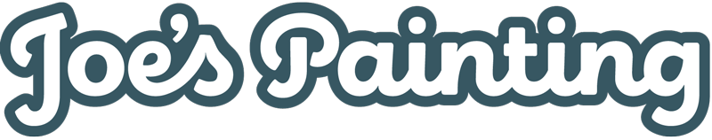 Text logo that reads Joe’s Painting in bold, rounded, white letters with a thick dark blue outline on a light background.